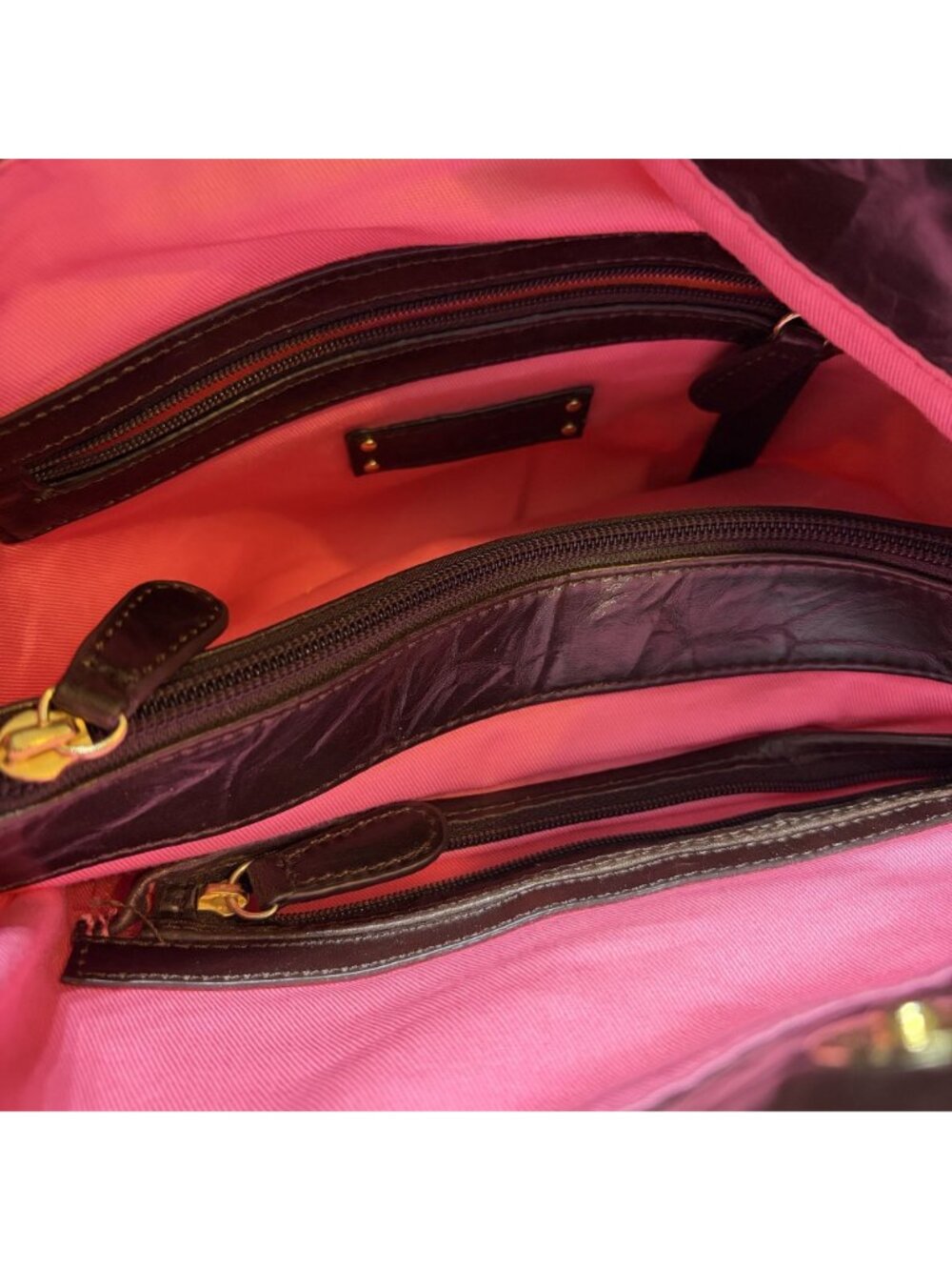 Nine West Zebra Print Hobo Shoulder Bag Faux Leather Brown Cream Y2K Pink Lining - Picture 13 of 16